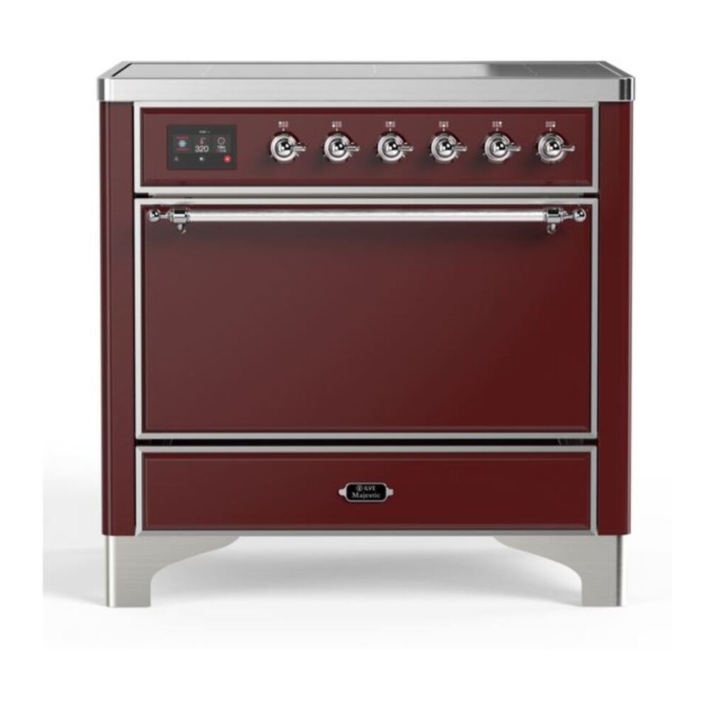 ILVE Majestic II 36" Burgundy Induction Range with 5 Elements Solid Door
