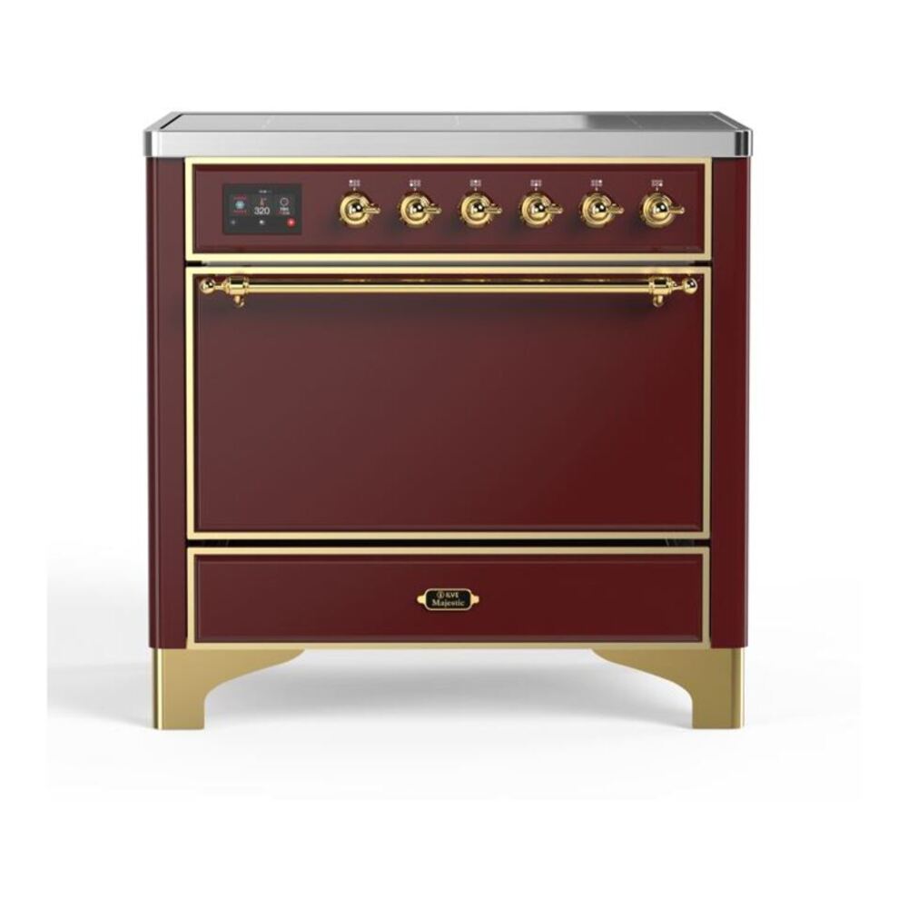 ILVE Majestic II 36" Burgundy Induction Range with 5 Elements Solid Door