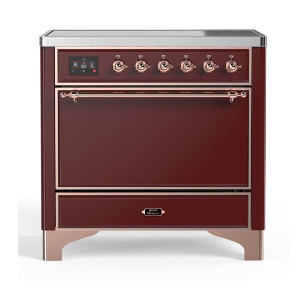 ILVE Majestic II 36" Burgundy Induction Range with 5 Elements Solid Door