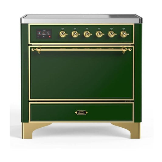 ILVE Majestic II 36" Emerald Green Induction Range with 5 Elements Solid Door