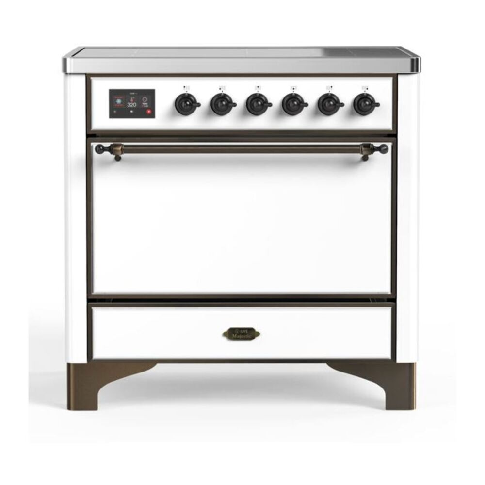 ILVE Majestic II 36" White Induction Range with 5 Elements Solid Door