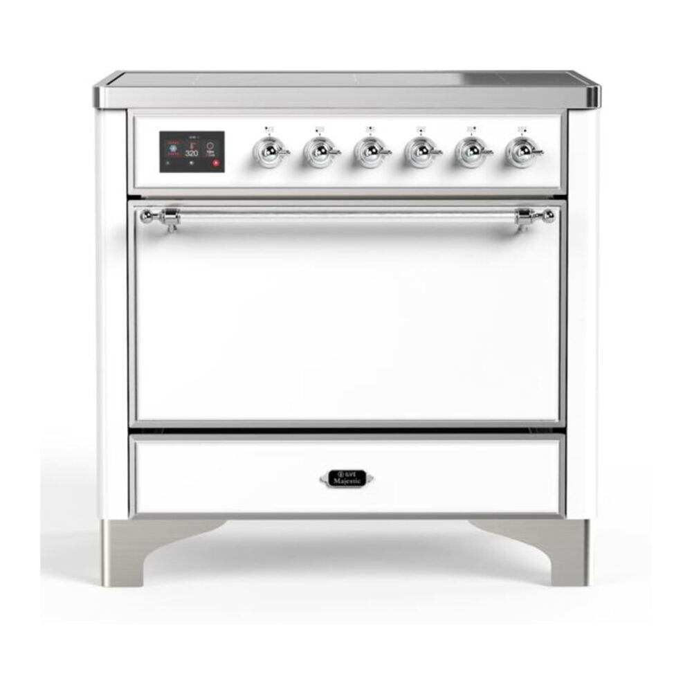 ILVE Majestic II 36" White Induction Range with 5 Elements Solid Door