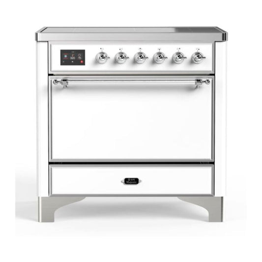 ILVE Majestic II 36" White Induction Range with 5 Elements Solid Door