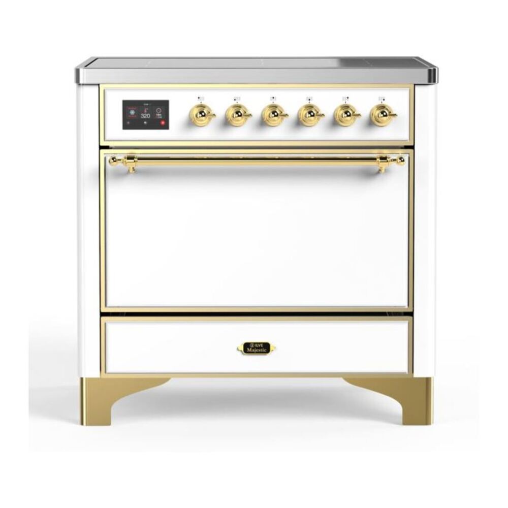 ILVE Majestic II 36" White Induction Range with 5 Elements Solid Door
