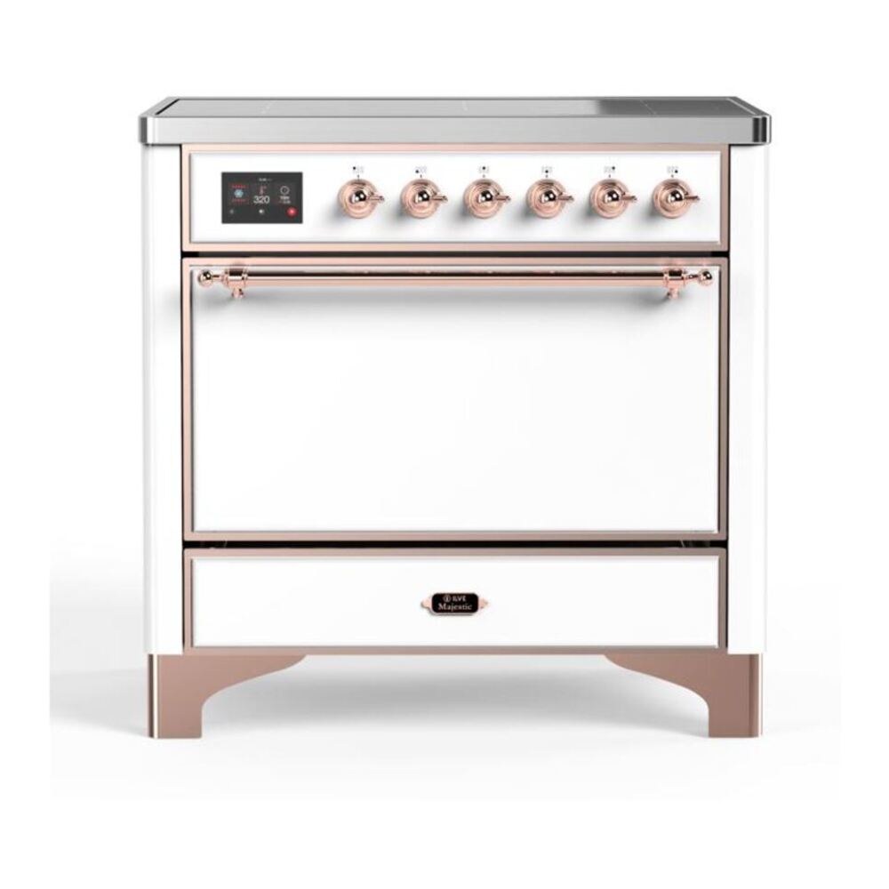 ILVE Majestic II 36" White Induction Range with 5 Elements Solid Door