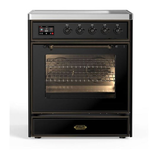 ILVE Majestic II 30" Glossy Black Induction Range with 4 Elements Triple Glass Door