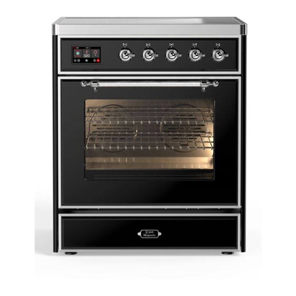 ILVE Majestic II 30" Glossy Black Induction Range with 4 Elements Triple Glass Door