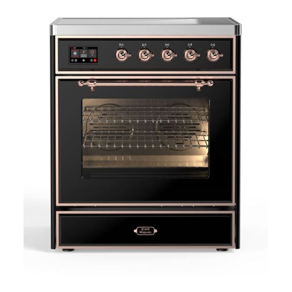 ILVE Majestic II 30" Glossy Black Induction Range with 4 Elements Triple Glass Door