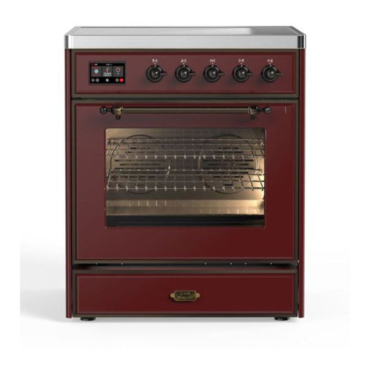 ILVE Majestic II 30" Burgundy Induction Range with 4 Elements Triple Glass Door