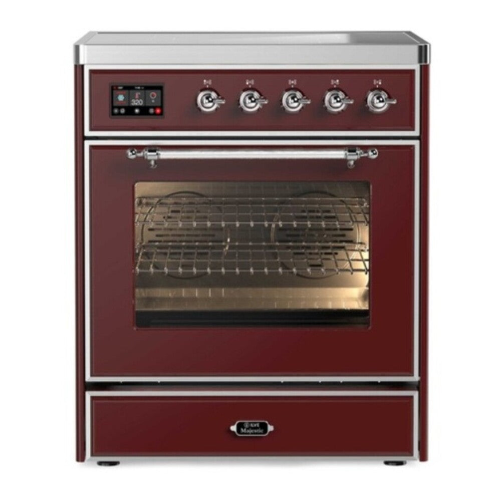 ILVE Majestic II 30" Burgundy Induction Range with 4 Elements Triple Glass Door