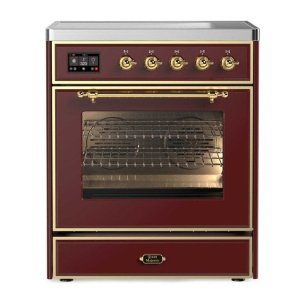 ILVE Majestic II 30" Burgundy Induction Range with 4 Elements Triple Glass Door