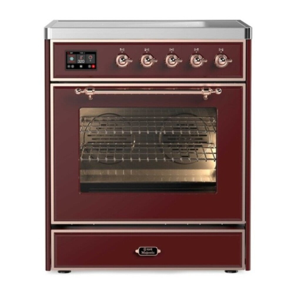 ILVE Majestic II 30" Burgundy Induction Range with 4 Elements Triple Glass Door