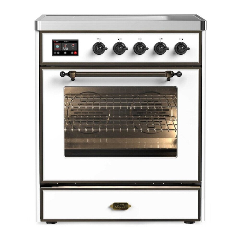 ILVE Majestic II 30" White Induction Range with 4 Elements Triple Glass Door