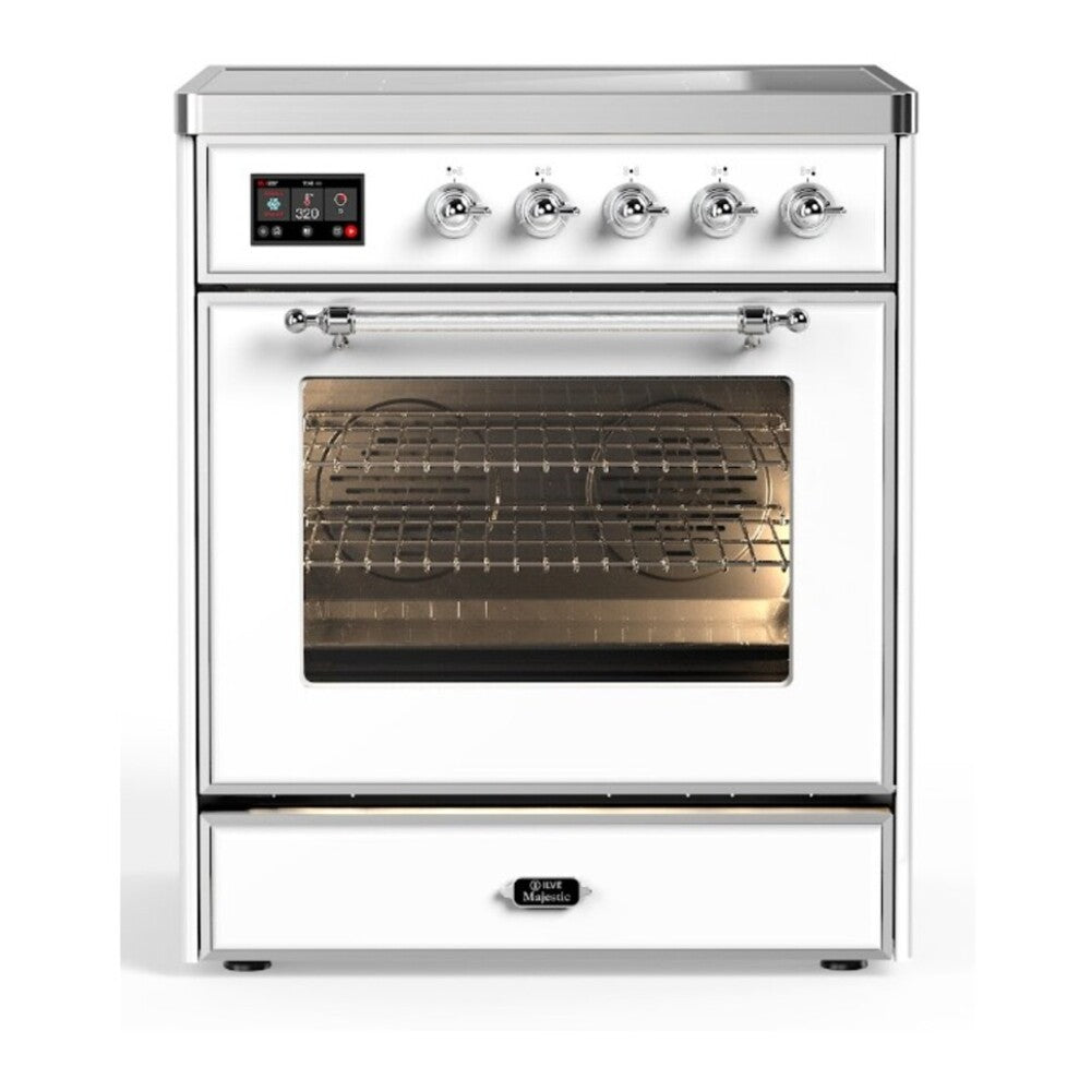 ILVE Majestic II 30" White Induction Range with 4 Elements Triple Glass Door