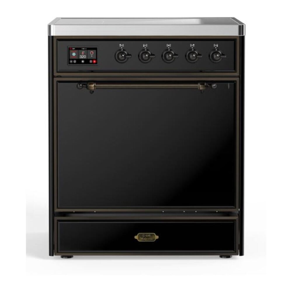 ILVE Majestic II 30" Glossy Black Induction Range with 4 Elements Solid Door
