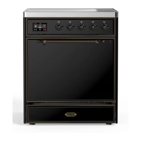 ILVE Majestic II 30" Glossy Black Induction Range with 4 Elements Solid Door