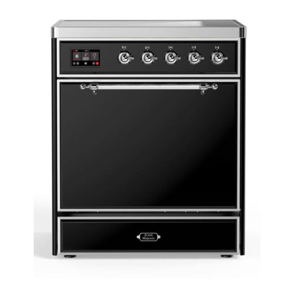 ILVE Majestic II 30" Glossy Black Induction Range with 4 Elements Solid Door