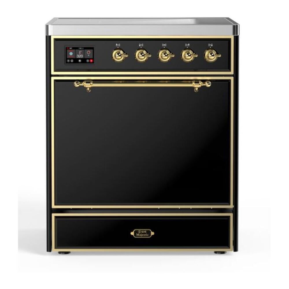 ILVE Majestic II 30" Glossy Black Induction Range with 4 Elements Solid Door