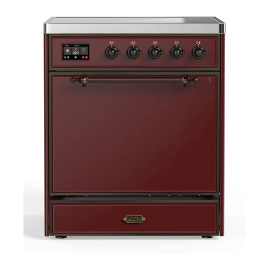 ILVE Majestic II 30" Burgundy Induction Range with 4 Elements Solid Door