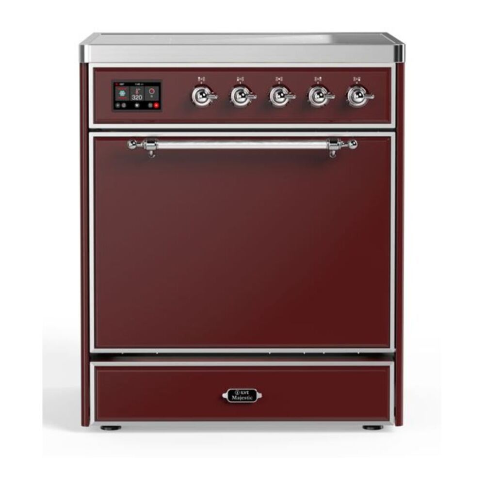 ILVE Majestic II 30" Burgundy Induction Range with 4 Elements Solid Door