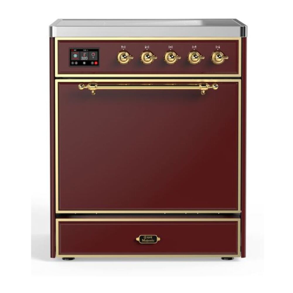 ILVE Majestic II 30" Burgundy Induction Range with 4 Elements Solid Door