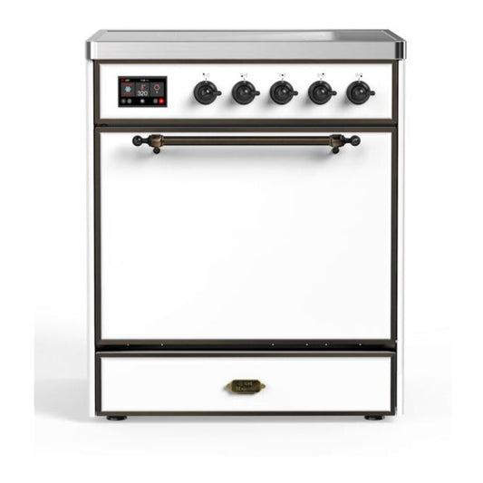 ILVE Majestic II 30" White Induction Range with 4 Elements Solid Door