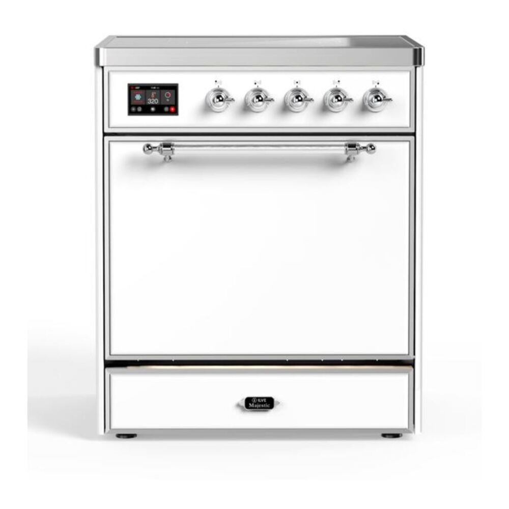 ILVE Majestic II 30" White Induction Range with 4 Elements Solid Door