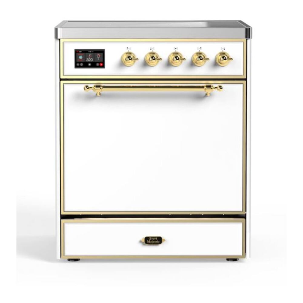 ILVE Majestic II 30" White Induction Range with 4 Elements Solid Door