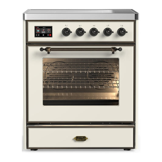 ILVE Majestic III 30" Antique White Induction Range with 4 Elements Triple Glass Door