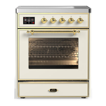 ILVE Majestic III 30" Antique White Induction Range with 4 Elements Triple Glass Door