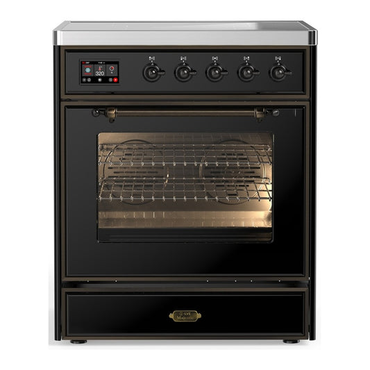 ILVE Majestic III 30" Glossy Black Induction Range with 4 Elements Triple Glass Door