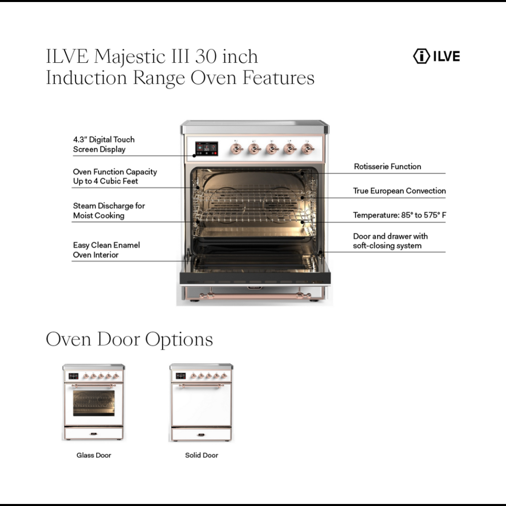 ILVE Majestic III 30" Glossy Black Induction Range with 4 Elements Triple Glass Door