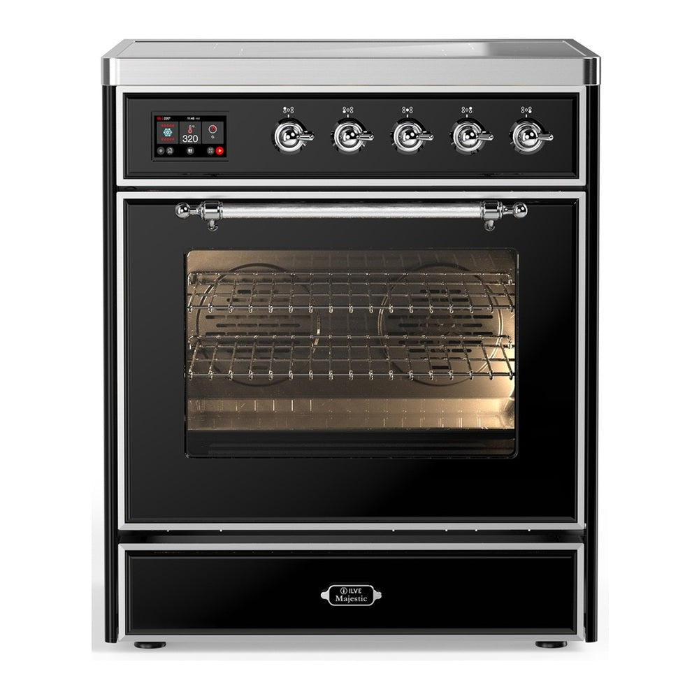 ILVE Majestic III 30" Glossy Black Induction Range with 4 Elements Triple Glass Door