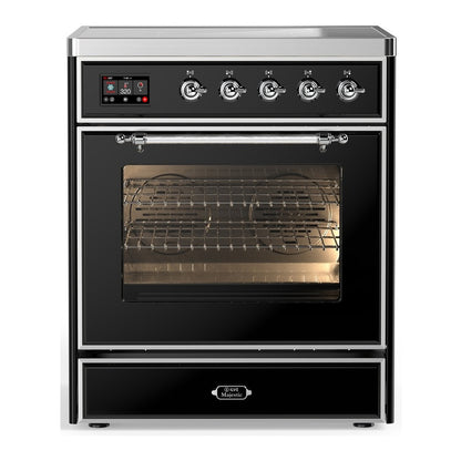 ILVE Majestic III 30" Glossy Black Induction Range with 4 Elements Triple Glass Door