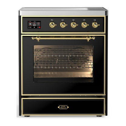 ILVE Majestic III 30" Glossy Black Induction Range with 4 Elements Triple Glass Door