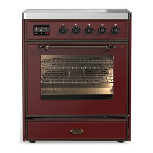 ILVE Majestic III 30" Burgundy Induction Range with 4 Elements Triple Glass Door