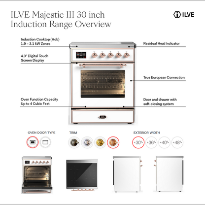 ILVE Majestic III 30" Burgundy Induction Range with 4 Elements Triple Glass Door