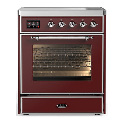 ILVE Majestic III 30" Burgundy Induction Range with 4 Elements Triple Glass Door