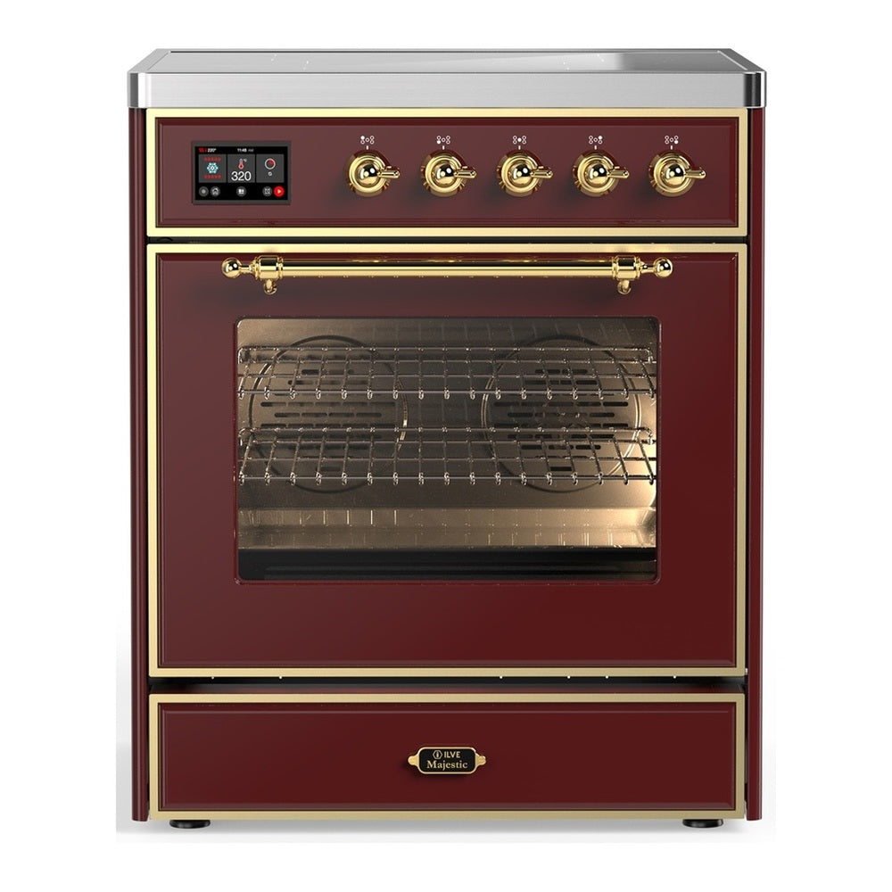 ILVE Majestic III 30" Burgundy Induction Range with 4 Elements Triple Glass Door