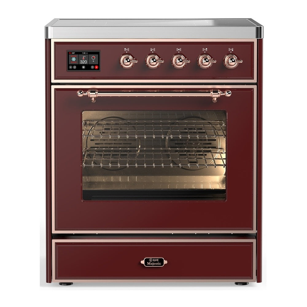 ILVE Majestic III 30" Burgundy Induction Range with 4 Elements Triple Glass Door
