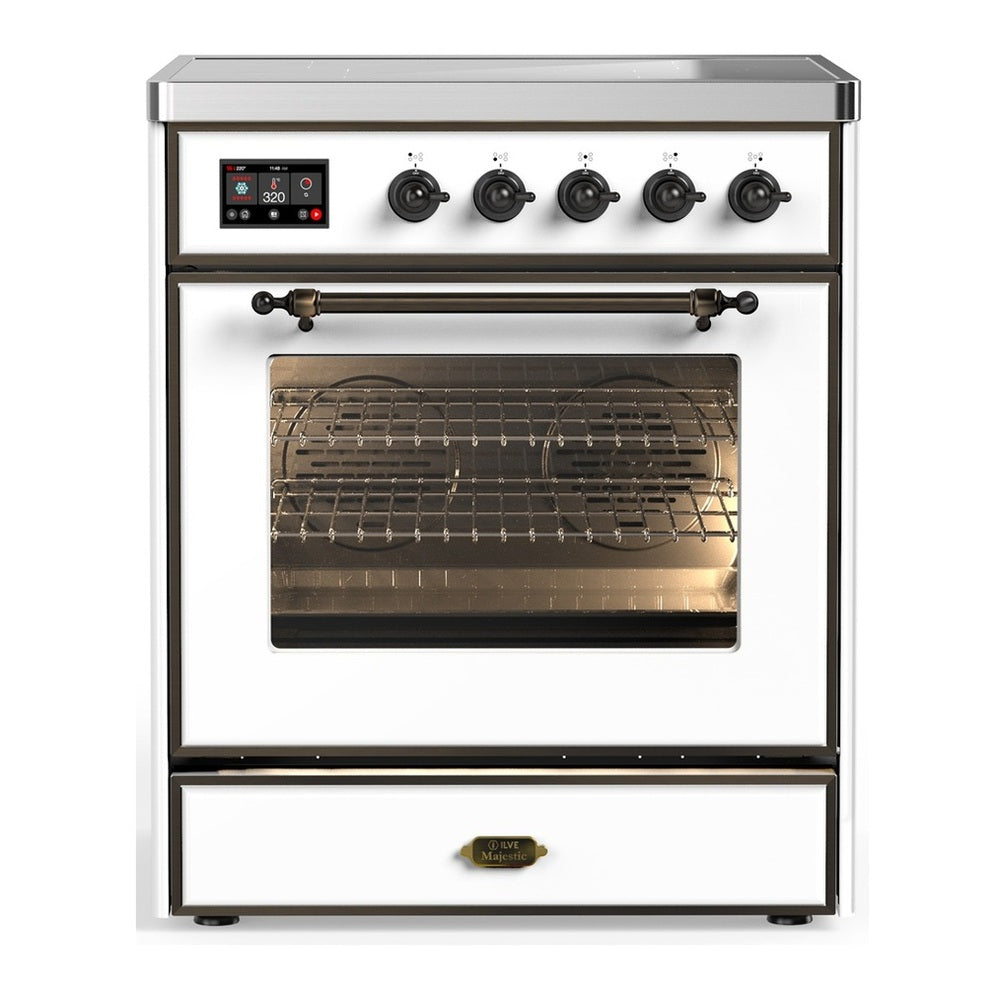 ILVE Majestic III 30" White Induction Range with 4 Elements Triple Glass Door
