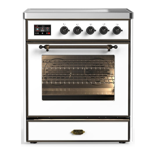 ILVE Majestic III 30" White Induction Range with 4 Elements Triple Glass Door