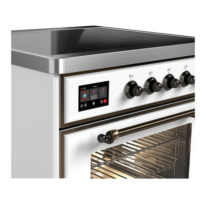 ILVE Majestic III 30" White Induction Range with 4 Elements Triple Glass Door