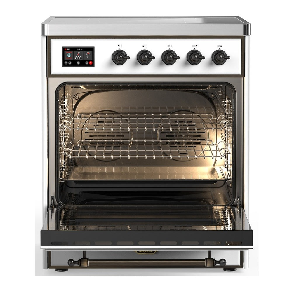 ILVE Majestic III 30" White Induction Range with 4 Elements Triple Glass Door