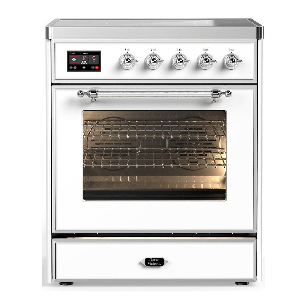 ILVE Majestic III 30" White Induction Range with 4 Elements Triple Glass Door