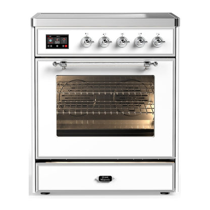 ILVE Majestic III 30" White Induction Range with 4 Elements Triple Glass Door