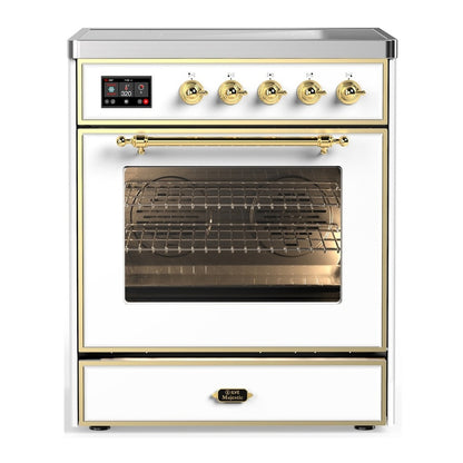 ILVE Majestic III 30" White Induction Range with 4 Elements Triple Glass Door