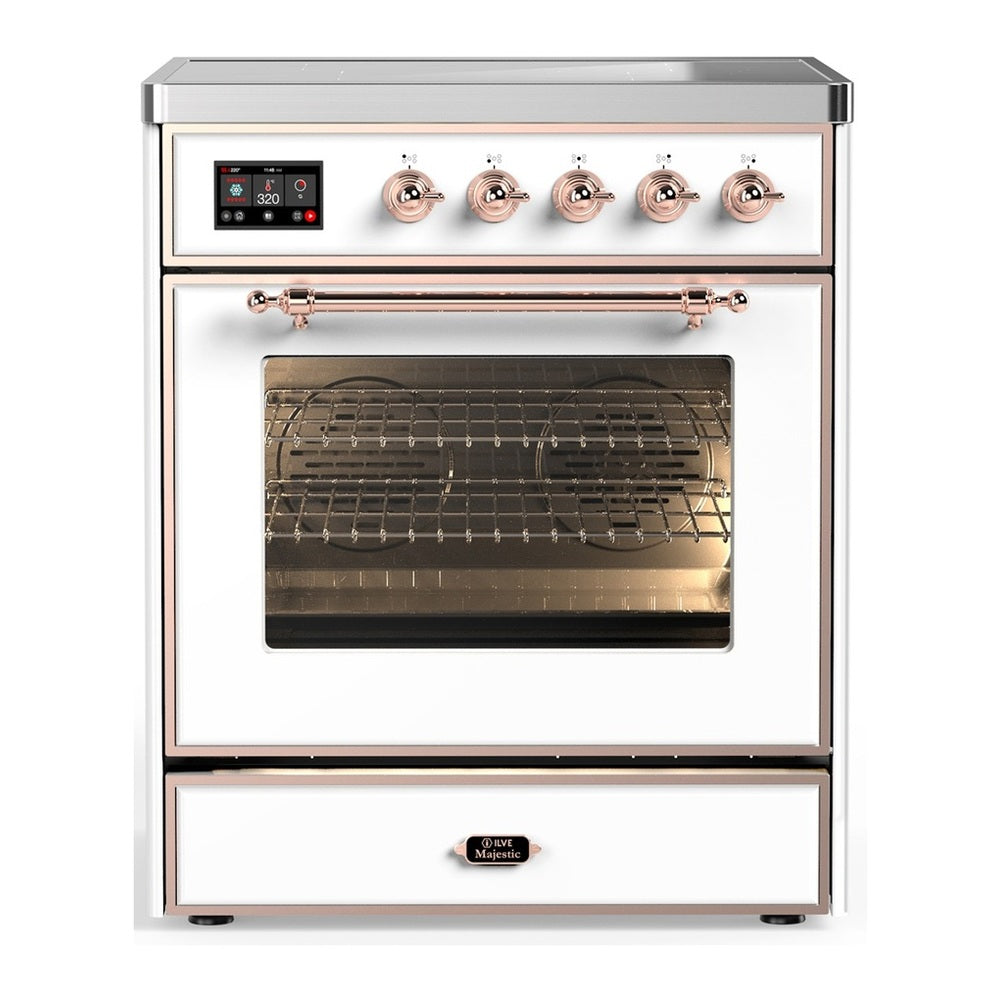 ILVE Majestic III 30" White Induction Range with 4 Elements Triple Glass Door