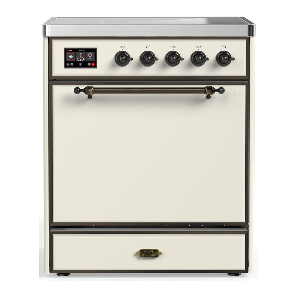 ILVE Majestic III 30" Antique White Induction Range with 4 Elements Solid Door
