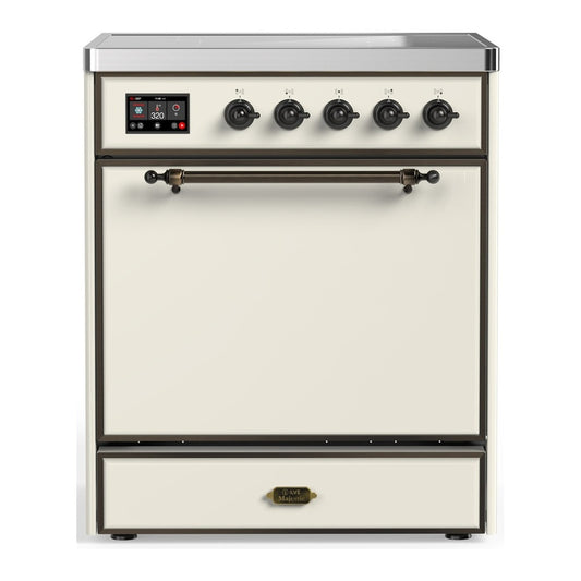 ILVE Majestic III 30" Antique White Induction Range with 4 Elements Solid Door